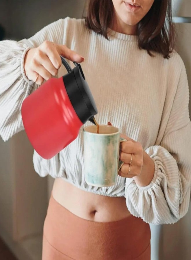 VENDLY إبريق شاي فيندلي مع مصفاة من الفولاذ المقاوم للصدأ سعة 1000 مل | قارورة حرارية معزولة من الفولاذ المقاوم للصدأ مع مقبض | خالٍ من مادة BPA، يحافظ على المشروبات ساخنة وباردة للمنزل والمكتب والسفر والمقاهي الخارجية (أحمر) - Image 2